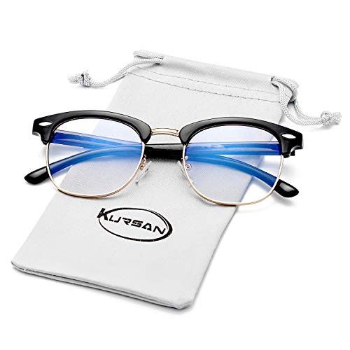 Kursan Blue Light Blocking Glasses for Women Men Semi-Rimless Frame Fake Nerd Eyeglasses (Bright Black Gold) - Image 4