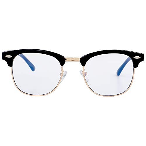 Kursan Blue Light Blocking Glasses for Women Men Semi-Rimless Frame Fake Nerd Eyeglasses (Bright Black Gold) - Image 5