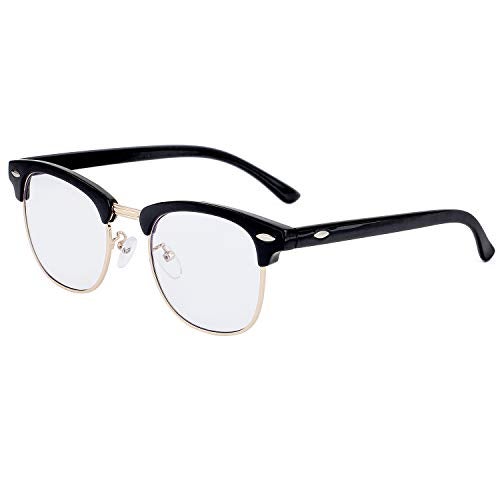 Kursan Blue Light Blocking Glasses for Women Men Semi-Rimless Frame Fake Nerd Eyeglasses (Bright Black Gold) - Image 1