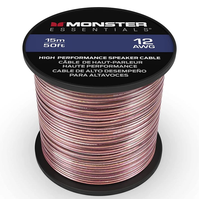 Monster XP 12 Gauge Speaker Wire Cable 50 FT Spool, Copper Clad Aluminum (CCA) Audio Wire with Polarity Markings, for Home Theater Speakers and Car Audio Systems - Image 1