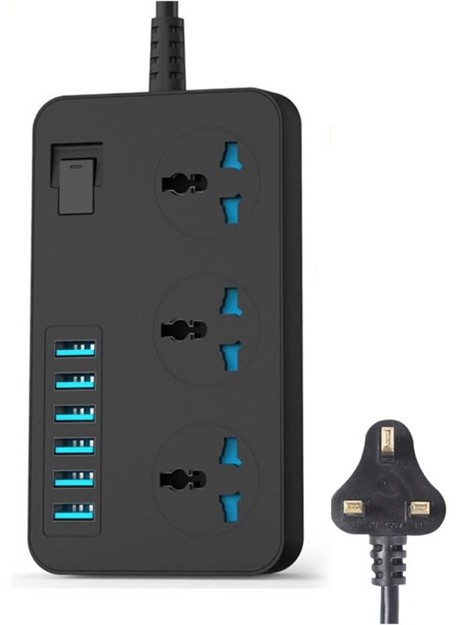 ECVV Power Strips with 3 Universal Plug Adapter Outlets, 6 USB Charger Ports, Outlet extender 2M Extension Cord, Household Socket Surge Protector Desk USB Charging Station for Home Office - Image 1