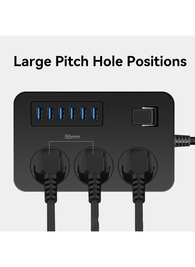 ECVV Power Strips with 3 Universal Plug Adapter Outlets, 6 USB Charger Ports, Outlet extender 2M Extension Cord, Household Socket Surge Protector Desk USB Charging Station for Home Office - Image 4