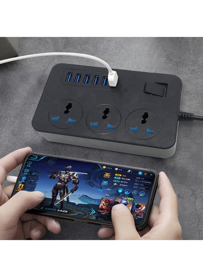 ECVV Power Strips with 3 Universal Plug Adapter Outlets, 6 USB Charger Ports, Outlet extender 2M Extension Cord, Household Socket Surge Protector Desk USB Charging Station for Home Office - Image 5