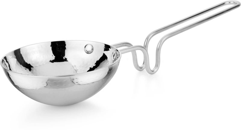 Prabha Prabha Heavy Gauge Stainless Steel Hammered Finish Tadka Pan with Handle Unbreakable, Capacity 0.34 L, Size 130 mm  - Image 1