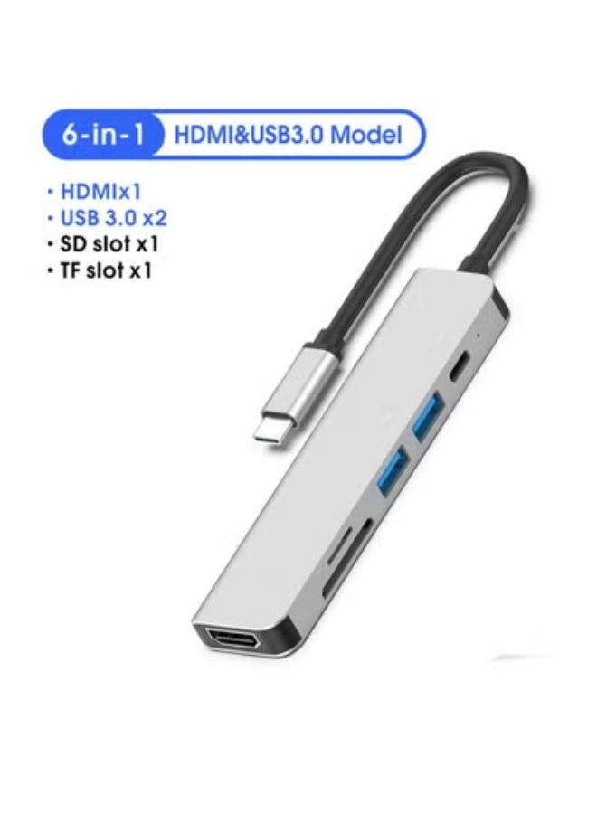 GULFLINK 6 in 1 USB-C Hub Multiport 4K HDMI-compatible 6 Port USB 3.0 Type-C Hub Adapter - Image 4
