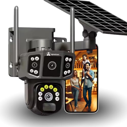ApnaCam 8MP 4G Solar Powered Dual Lens CCTV Camera | 3 View Live Display | Wireless Outdoor Security Camera for Farm & Warehouse | Night Vision, Motion Detection & Two-Way Audio | 128GB Storage - Image 1