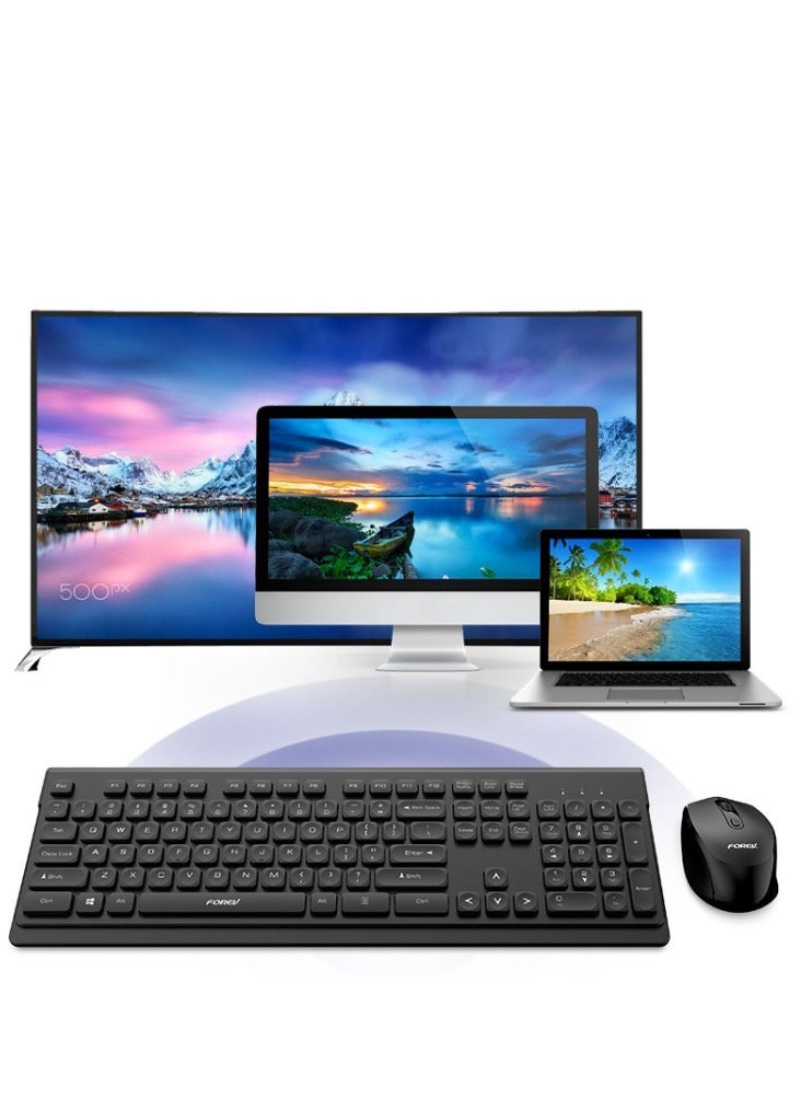 Forev - FV-W306 Business Office Wireless Combo (AR / ENG ) Keyboard and Mouse (Share USB receiver) -  8m 2.4GHz Wireless connections - Arabic / English 104 Key , 1600DPI Optical Mouse - Plug & Play - (2 x AA Battery ) - Image 1