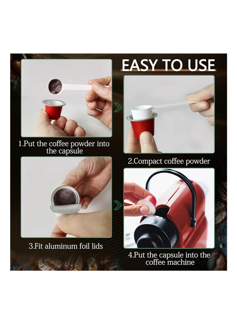 ايكانبو كبسولات قهوة قابلة لإعادة التعبئة من كبسولات الإسبريسو لخط إنتاج نسبرسو الأصلي، كبسولة فلتر قهوة من الألومنيوم للاستخدام مرة واحدة، مجموعة كبسولات بديلة لآلة نسبرسو (أسود، 20 غطاء من رقائق الألومنيوم + 20 كبسولة + ملعقة واحدة) - Image 5