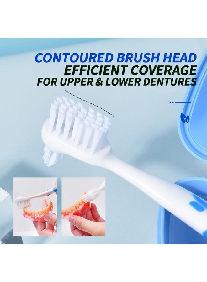 Y-Kelin Denture Brush Hard Bristles, Denture Toothbrush with Dual Head & Rubber Handle Non-Slip (Red+Blue, 2 Pcs) - Image 5