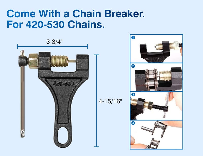 Belleone 420 Motorcycle Chain - 420 Standard Roller Chain 132 Link + Chain Breaker Fits for 50 70 90 110cc 125cc Pit Dirt Bike ATV Quad Go Kart Scooter Mini Bike Parts with 10 Free Master Links - Image 4