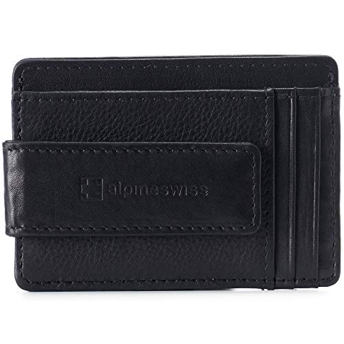 Alpine Swiss Harper Mens RFID Slim Money Clip Front Pocket Wallet Minimalist Leather ID Card Holder Black - Image 1