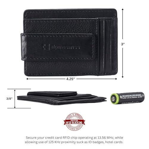 Alpine Swiss Harper Mens RFID Slim Money Clip Front Pocket Wallet Minimalist Leather ID Card Holder Black - Image 4