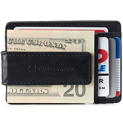 Alpine Swiss Harper Mens RFID Slim Money Clip Front Pocket Wallet Minimalist Leather ID Card Holder Black - Image 3