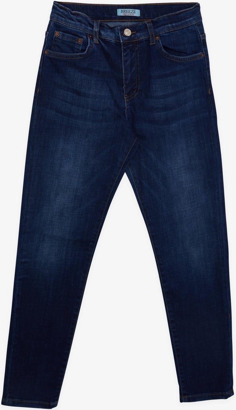 Breeze Boy's Jean Trousers Stonewashed Pocket Buttoned Age 9-14, Blue  - Image 1
