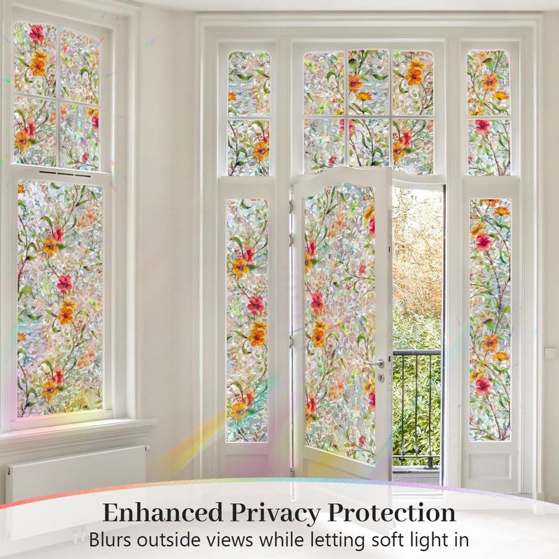 Vanzard Window Privacy Film Stained Glass Window Film Static Cling Suncatcher UV Protection for Home, Window Film for Home Kitchen Living Room Bedroom Windows, 17.5 x 78.7 - Image 3