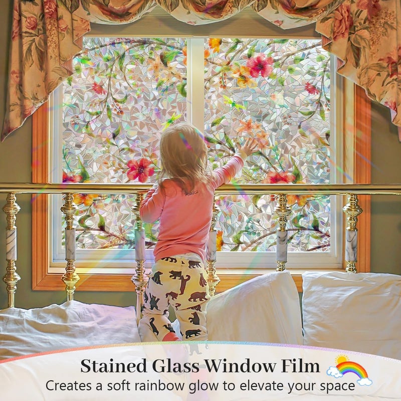 Vanzard Window Privacy Film Stained Glass Window Film Static Cling Suncatcher UV Protection for Home, Window Film for Home Kitchen Living Room Bedroom Windows, 17.5 x 78.7 - Image 2
