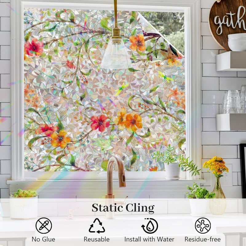 Vanzard Window Privacy Film Stained Glass Window Film Static Cling Suncatcher UV Protection for Home, Window Film for Home Kitchen Living Room Bedroom Windows, 17.5 x 78.7 - Image 5
