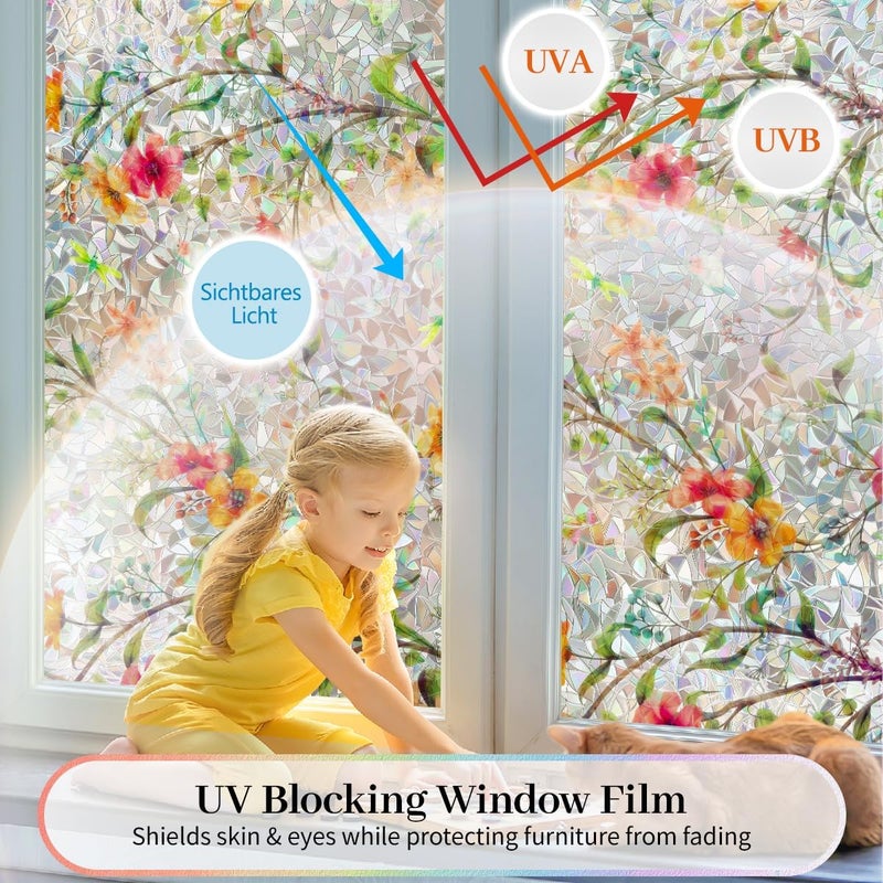 Vanzard Window Privacy Film Stained Glass Window Film Static Cling Suncatcher UV Protection for Home, Window Film for Home Kitchen Living Room Bedroom Windows, 17.5 x 78.7 - Image 4