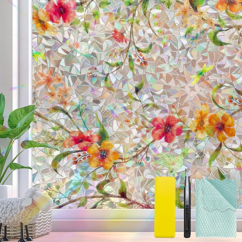 Vanzard Window Privacy Film Stained Glass Window Film Static Cling Suncatcher UV Protection for Home, Window Film for Home Kitchen Living Room Bedroom Windows, 17.5 x 78.7 - Image 1