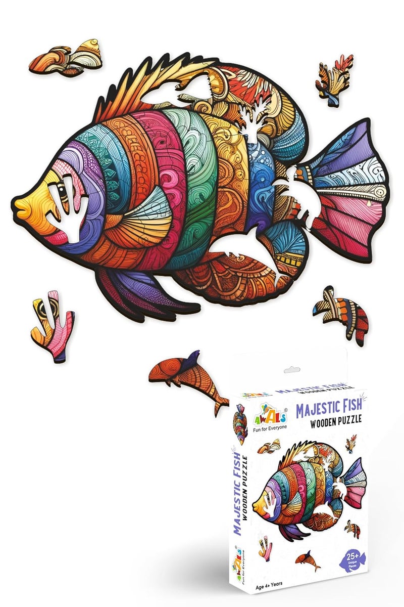 Webby Fish Jigsaw Puzzle | Majestic Colourful Game | Travel Game | Zentangle Art Design Wooden Puzzle Toy for Kids & Adults (25 Pieces) - Image 1
