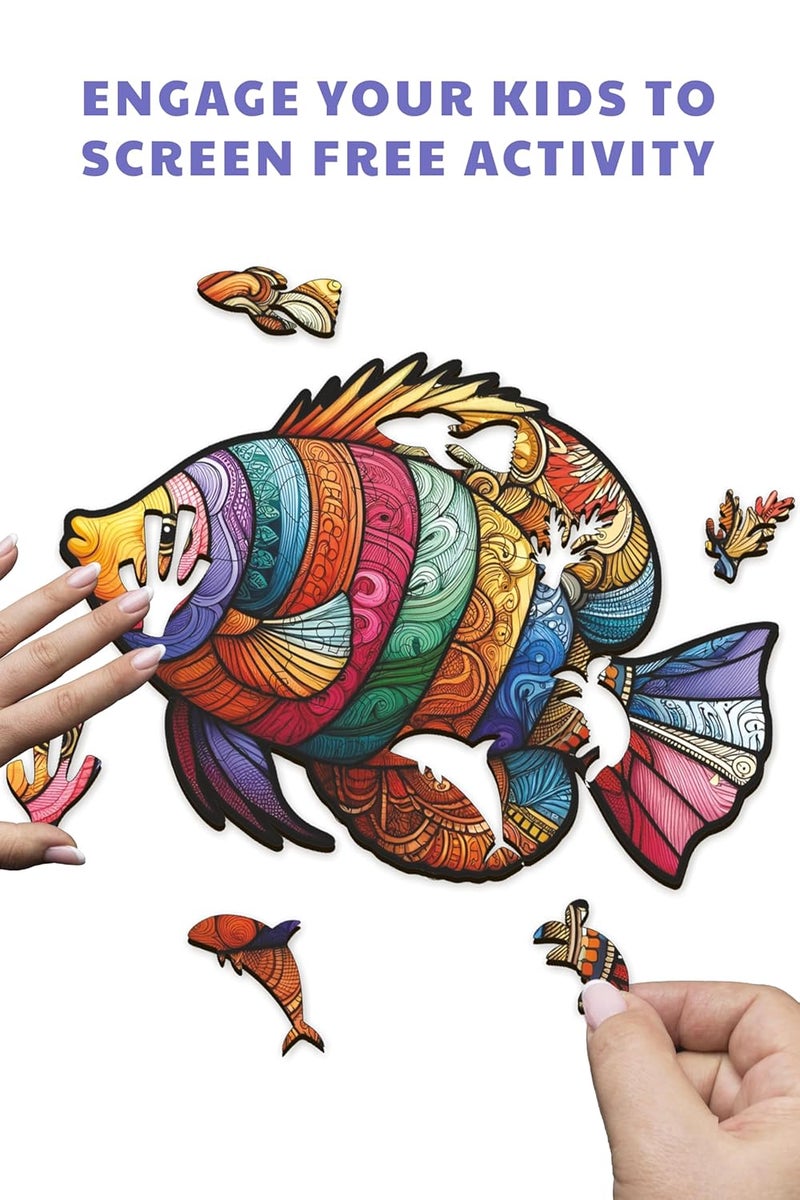 Webby Fish Jigsaw Puzzle | Majestic Colourful Game | Travel Game | Zentangle Art Design Wooden Puzzle Toy for Kids & Adults (25 Pieces) - Image 2