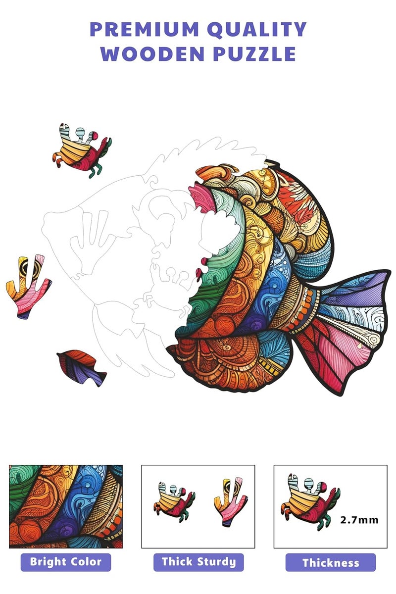 Webby Fish Jigsaw Puzzle | Majestic Colourful Game | Travel Game | Zentangle Art Design Wooden Puzzle Toy for Kids & Adults (25 Pieces) - Image 3
