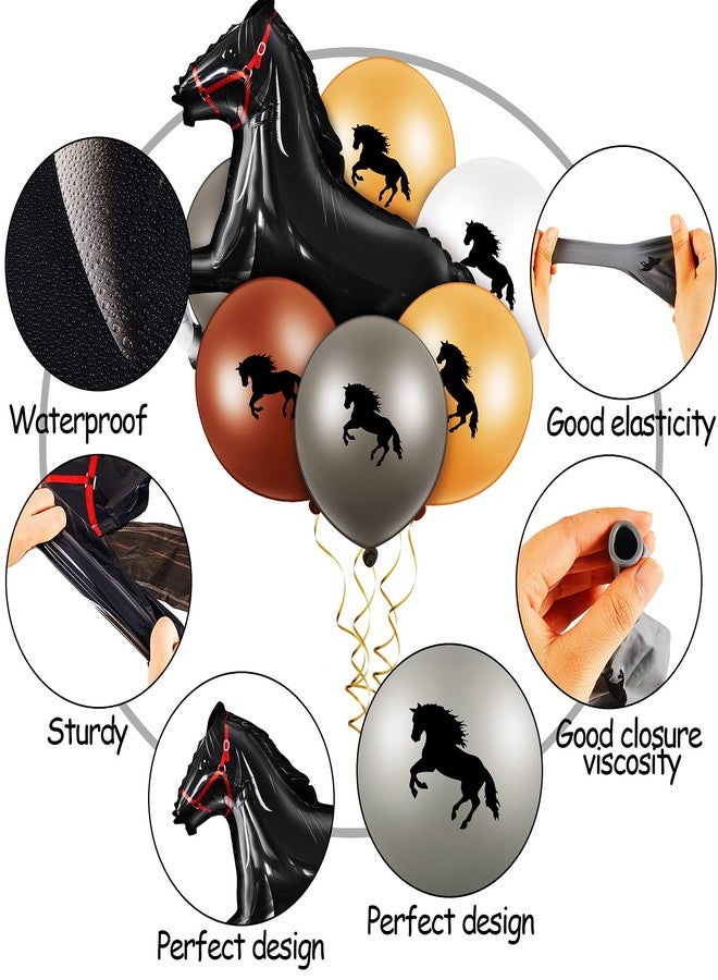 Threan 44 Pcs Horse Party Decoration Including 12 Inch Horse Latex Balloon 30 Inch Foil Balloon for Cowboy Cowgirl Birthday(Black, White, Dark Brown, Light Brown, Gray) - Image 3