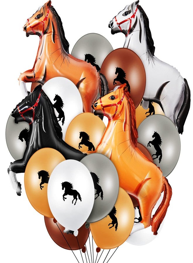 Threan 44 Pcs Horse Party Decoration Including 12 Inch Horse Latex Balloon 30 Inch Foil Balloon for Cowboy Cowgirl Birthday(Black, White, Dark Brown, Light Brown, Gray) - Image 1