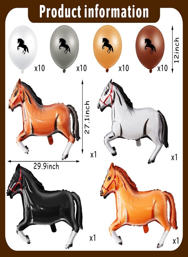 Threan 44 Pcs Horse Party Decoration Including 12 Inch Horse Latex Balloon 30 Inch Foil Balloon for Cowboy Cowgirl Birthday(Black, White, Dark Brown, Light Brown, Gray) - Image 2