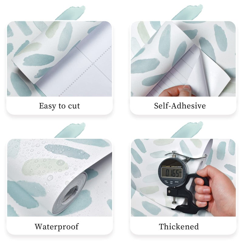 Sevalo Green and White Peel and Stick Wallpaper Boho 17.3inW 78.8inL Contact Paper for Cabinets Green Modern Herringbone Wallpaper Self-Adhesive Removable Wall Paper Bathroom Waterproof Kids Teal - Image 4