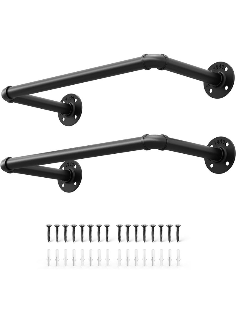 OROPY Industrial Pipe Clothes Rack 21.2â€ Set of 2, Heavy Duty Wall Mounted Black Iron Garment Bar, Multi-Purpose Clothing Hanging Rod for Laundry Room and Closet Storage - Image 1