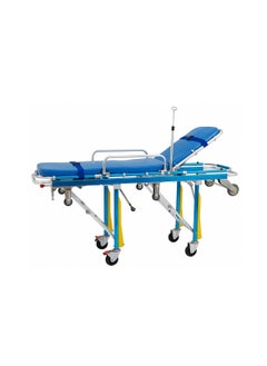 Auto-Loading Ambulance Stretcher Short - Blue, High-Quality Aluminum, Adjustable Back Rest, Foam Mattress, Pull Handle, Lock Set Fixture, One-Person Operation, Fold-Away Legs, Emergency Use.-Blue