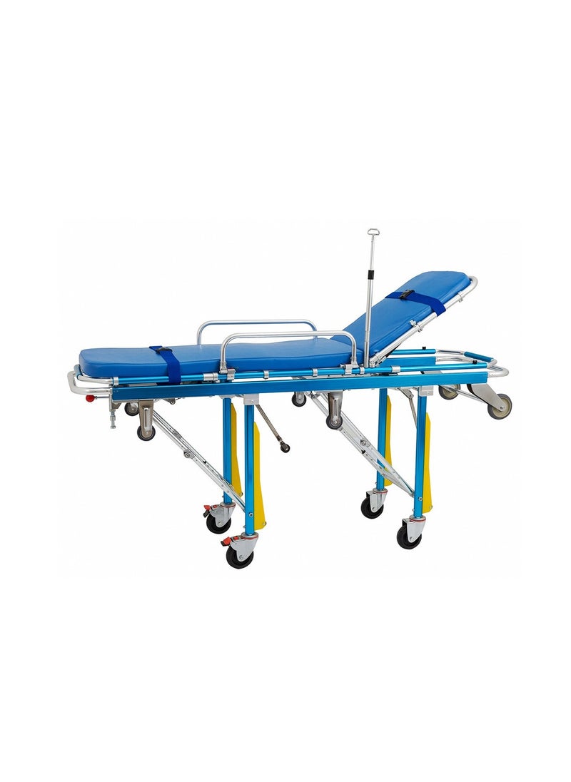 ABRONN Auto-Loading Ambulance Stretcher Short - Blue, High-Quality Aluminum, Adjustable Back Rest, Foam Mattress, Pull Handle, Lock Set Fixture, One-Person Operation, Fold-Away Legs, Emergency Use.-Blue  - Image 1