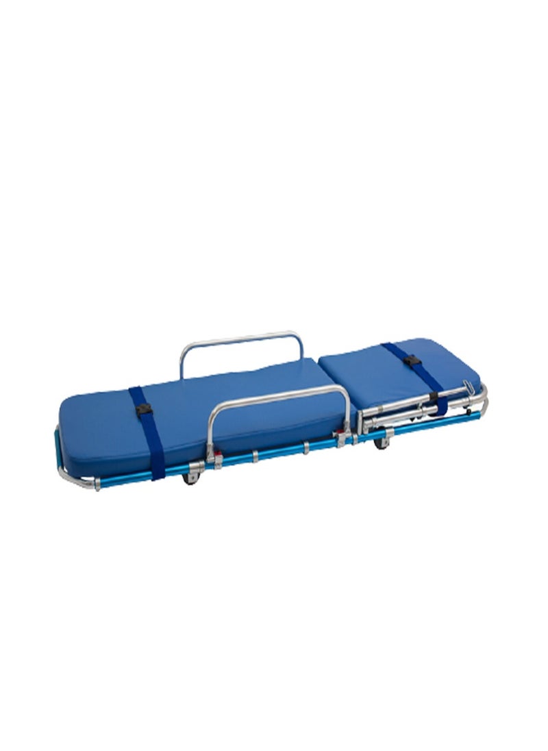 ABRONN Auto-Loading Ambulance Stretcher Short - Blue, High-Quality Aluminum, Adjustable Back Rest, Foam Mattress, Pull Handle, Lock Set Fixture, One-Person Operation, Fold-Away Legs, Emergency Use.-Blue  - Image 2