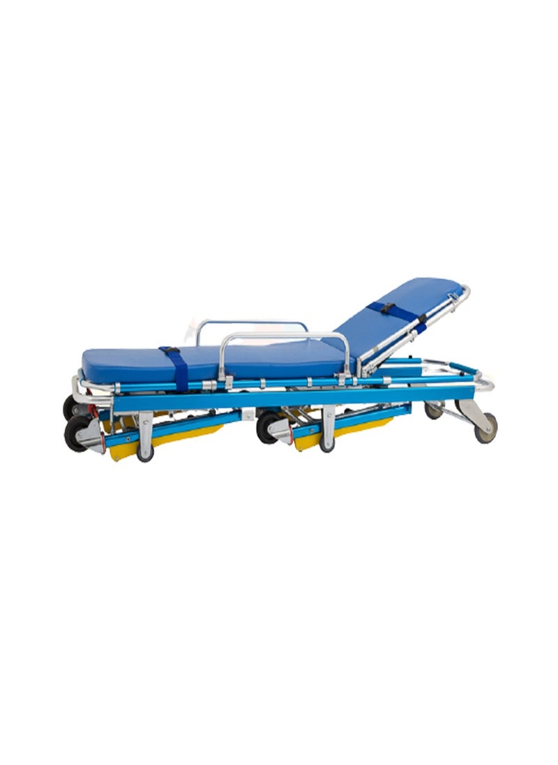 ABRONN Auto-Loading Ambulance Stretcher Short - Blue, High-Quality Aluminum, Adjustable Back Rest, Foam Mattress, Pull Handle, Lock Set Fixture, One-Person Operation, Fold-Away Legs, Emergency Use.-Blue  - Image 3