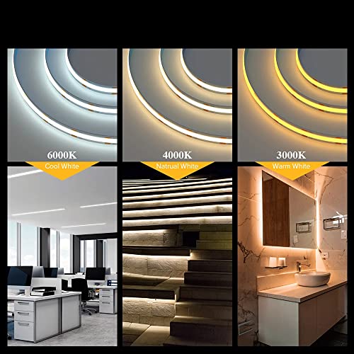 protium FCOB Flexible High Density Uniform Light LED Strip 10W/m 5 meter DC12V Warm White 3000K 8mm Width Dimmable LED Ribbon for Bedroom Kitchen Home Indoor Decoration - Image 3