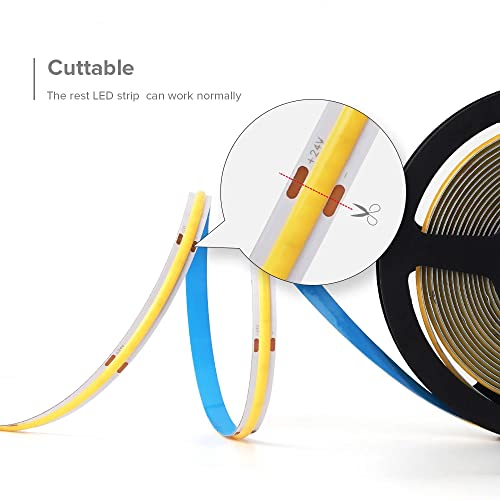 protium FCOB Flexible High Density Uniform Light LED Strip 10W/m 5 meter DC12V Warm White 3000K 8mm Width Dimmable LED Ribbon for Bedroom Kitchen Home Indoor Decoration - Image 2