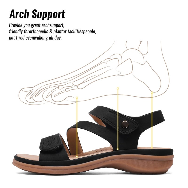 Littleplum Womens Sandals Arch Support â€“ Comfortable Flat Sandals for Women, Summer Breathable Adjustable Orthotic Walking Shoes for Beach,Travel Black Size 8.5 - Image 5