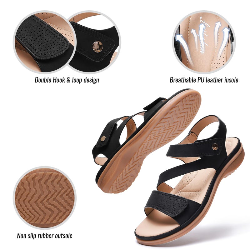 Littleplum Womens Sandals Arch Support â€“ Comfortable Flat Sandals for Women, Summer Breathable Adjustable Orthotic Walking Shoes for Beach,Travel Black Size 8.5 - Image 4