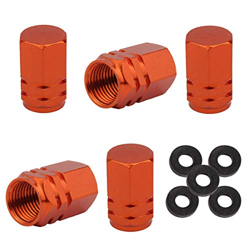 Winka 5Pcs Hexagon Style Auto Car Truck Motocycle Bicycle Wheel Tyre Valve Caps Orange - Image 1