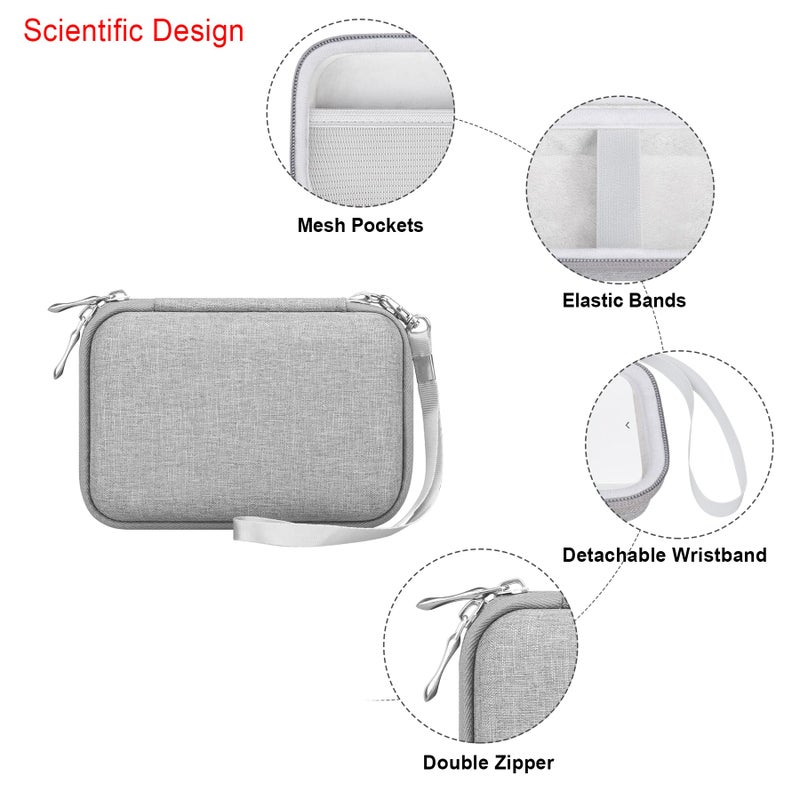 Elonbo Carrying Case for KODAK Step Instant Smartphone Photo Printer, Portable Mini Color Wireless Mobile Printer Travel Storage Protective Case, Mesh Pocket Fits KODAK Step Photo Paper Cable, Grey - Image 4