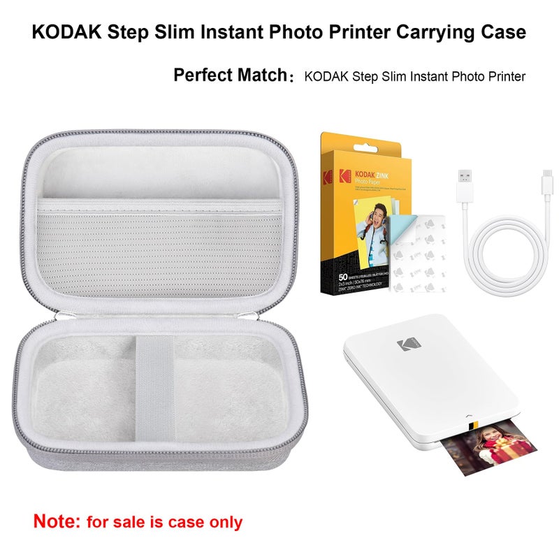 Elonbo Carrying Case for KODAK Step Instant Smartphone Photo Printer, Portable Mini Color Wireless Mobile Printer Travel Storage Protective Case, Mesh Pocket Fits KODAK Step Photo Paper Cable, Grey - Image 2