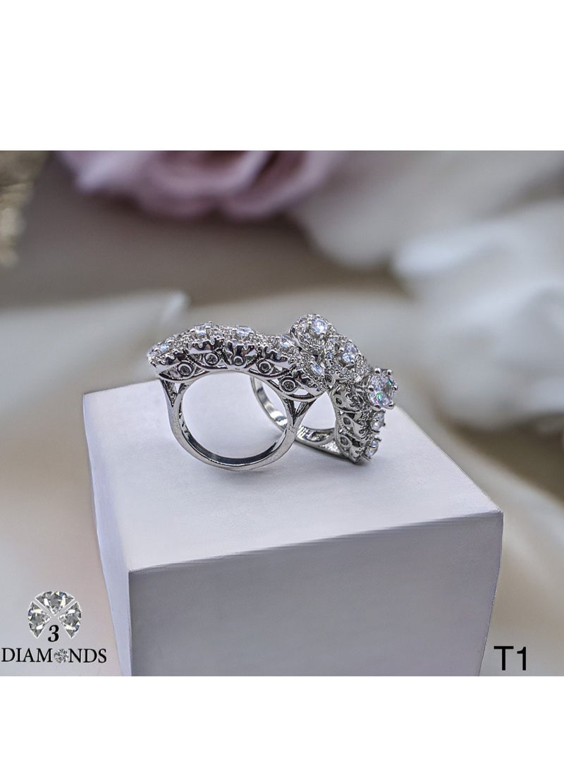 3Diamonds - Twins Ring Platinum Plated For Women With Zircon Stone - Silver - Image 1