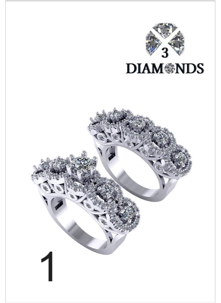 3Diamonds - Twins Ring Platinum Plated For Women With Zircon Stone - Silver - Image 1