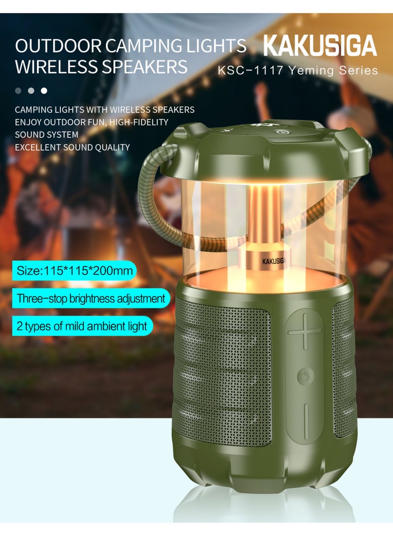 KAKUSIGA KSC-1117 2-in-1 Camping Lantern with Bluetooth Speaker 15W Hi-Fi Sound 3600mAh Battery Dual Light Mode USB Type-C Rechargeable Outdoor Light Green - Image 2