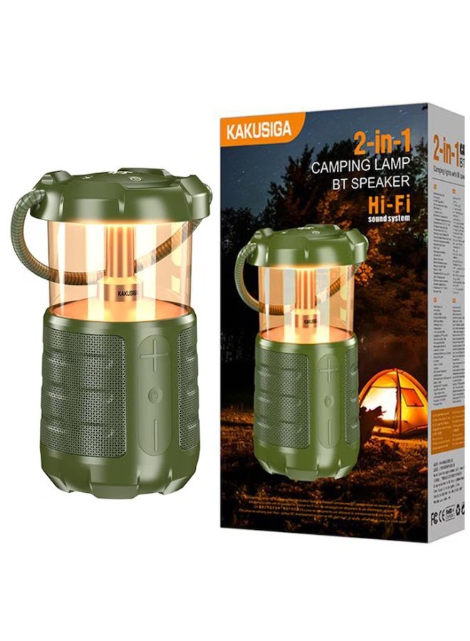 KAKUSIGA KSC-1117 2-in-1 Camping Lantern with Bluetooth Speaker 15W Hi-Fi Sound 3600mAh Battery Dual Light Mode USB Type-C Rechargeable Outdoor Light Green - Image 3