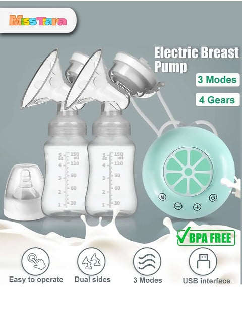 Double Electric Breast Pump, Portable Pump with 3 Modes 4 Levels, Low Noise & Painless Portable Pump With Milk Bottle