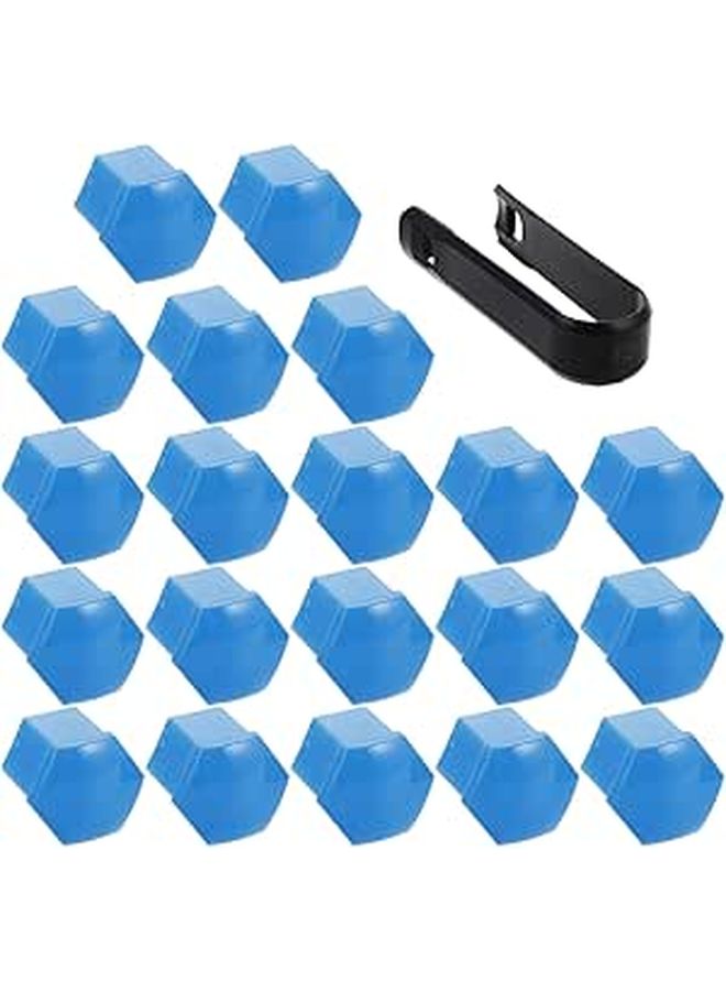 Universal Blue 19mm Wheel Nut Covers 20pcs with Black Clips Hub Rim Protector - Image 1