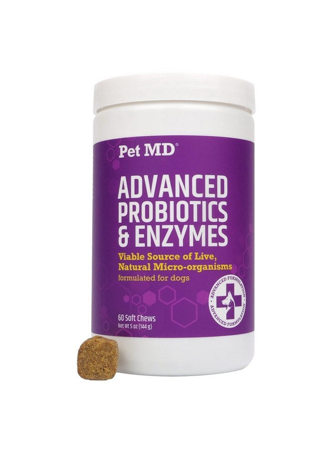 بيت إم دي Pet MD Probiotics & Enzymes for Dogs - Gut Health Chews with Prebiotics - Digestive Aid for Dogs with Upstamp Stomach, Diarrhea, Constipation, or Gas - Functional Probiotics for Dogs - 60 ct - Image 1