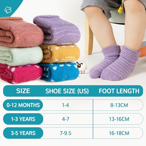 Eocom 6 Pairs Baby Boy Girl Non Slip Socks Child Toddler Winter Thick Soft Wool Kids Warm Socks with Grips(Stripe/Heart, 0-12 Months) - Image 5